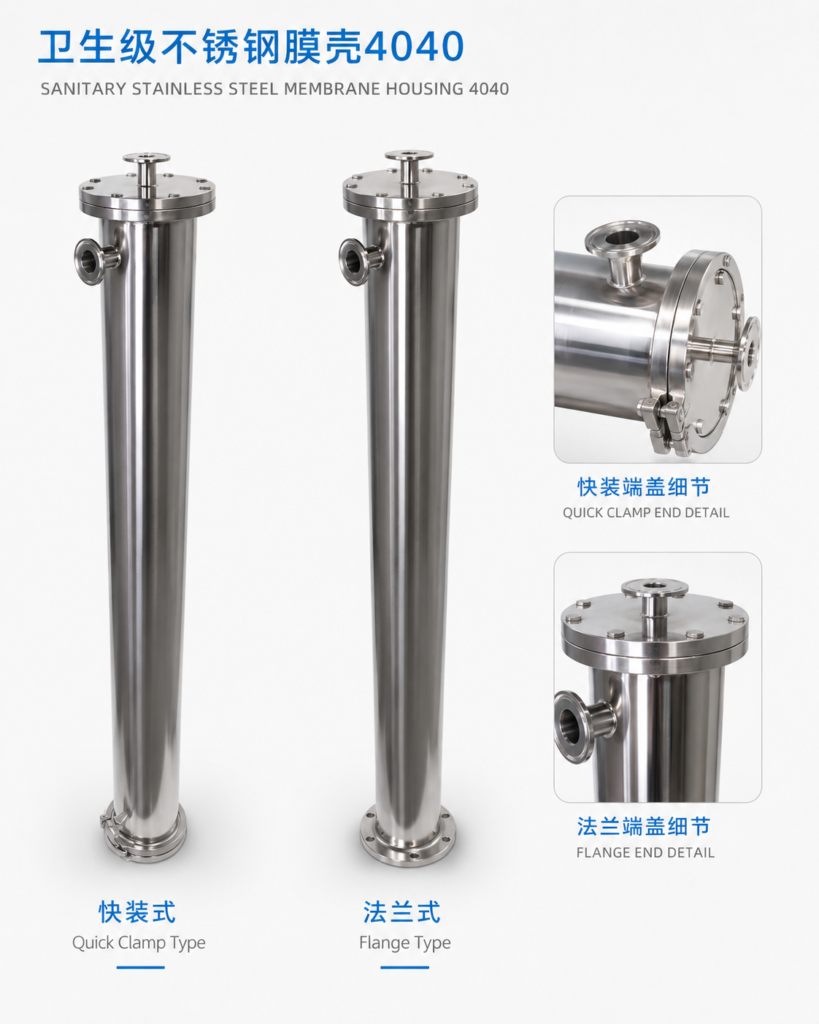 Sanitary-grade stainless steel membrane housing 4040