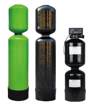 This picture clearly showcases the FRP composite storage tank series of the "Central Integration" (Meilan) brand. The picture presents three different designs of the storage tanks in a horizontal and side-by-side arrangement on a pure white background. The composition is simple and professional, highlighting the product itself. On the left is a tall bright green storage tank, while the middle and right ones are black tanks. The top of the right tank integrates an intelligent module with a screen and control panel, indicating that this series covers a complete product line from basic storage to intelligent integrated control. The surface of all the tanks can be seen to have fine glass fiber textures, demonstrating the craftsmanship characteristics of the FRP material. Its sturdy cylindrical structure, clear interfaces, and unified base design jointly convey the features of this series, such as corrosion resistance, high strength, and high modularity, making it suitable for diverse storage and process handling requirements in water treatment, chemical engineering, and other fields.