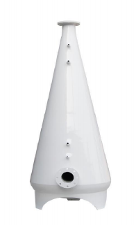 The main body of the equipment is a strikingly bright white conical shape, made of corrosion-resistant fiberglass. Its core design is a conical structure that is narrower at the top and wider at the bottom. This shape is intended to guide the water flow to form a specific flow pattern, thereby maximizing the contact area and time between water and air, and effectively increasing the dissolved oxygen content in the water body. There is a small opening at the top of the cone, and a pipe interface is installed on the bottom side. The entire device is securely mounted on a black circular base. The picture uses a pure white background and a vertically-oriented, centered composition to professionally highlight the simple structure and function-oriented industrial design of the product. The bright yellow color not only enhances the product's recognizability but may also serve as a safety warning. This equipment is typically applied in fields such as aquaculture, wastewater treatment, and ecological restoration, and is an efficient and durable aeration or oxygen transfer enhancement device.