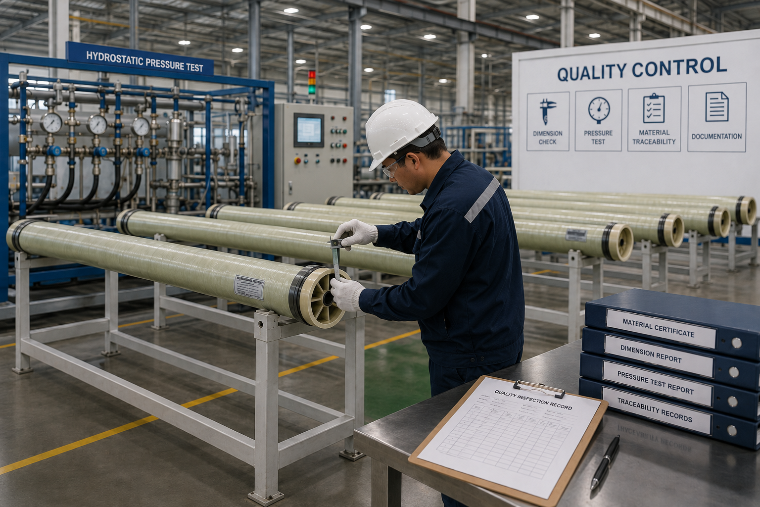 RO membrane housings supplier quality inspection and FRP pressure vessel manufacturing