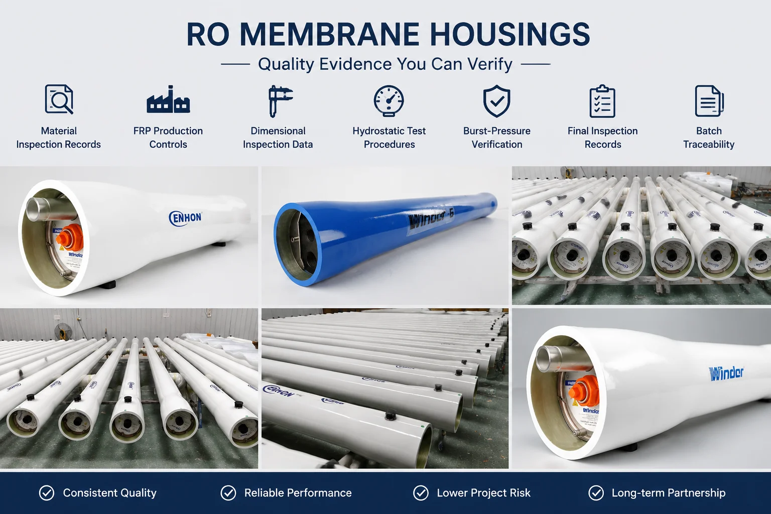 RO membrane housings supplier FRP manufacturing and hydrostatic pressure testing