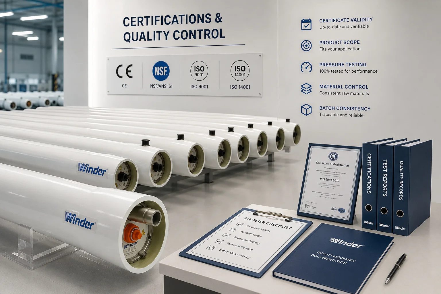 RO membrane housings supplier certification and ISO quality control documents