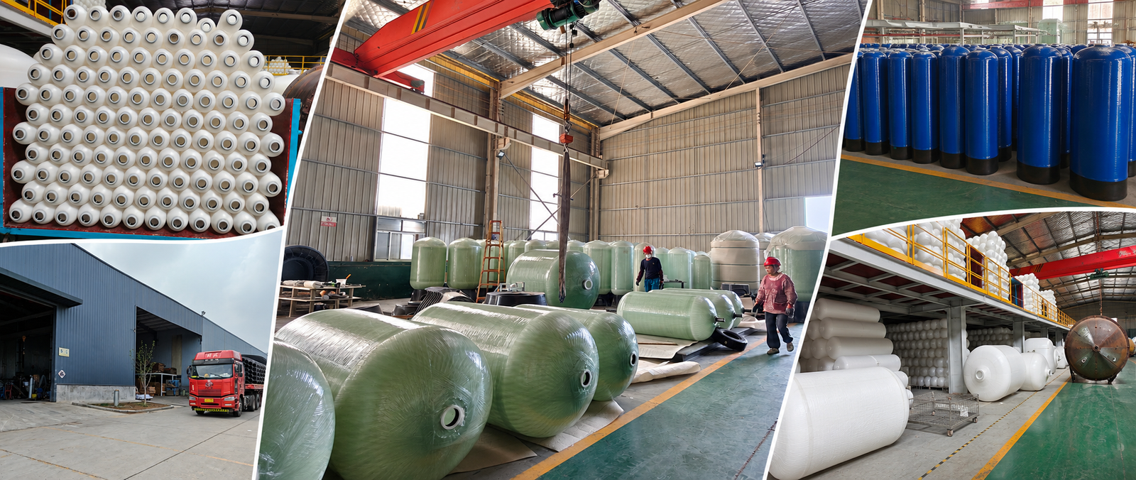 Finished FRP filter tanks warehouse ready for export