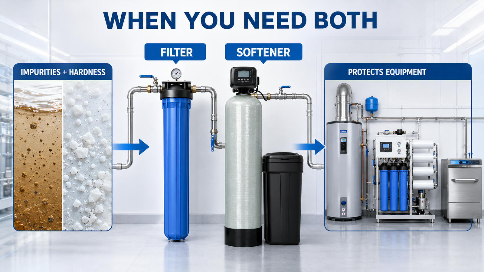 water softener and water filter for scale control and impurity removal