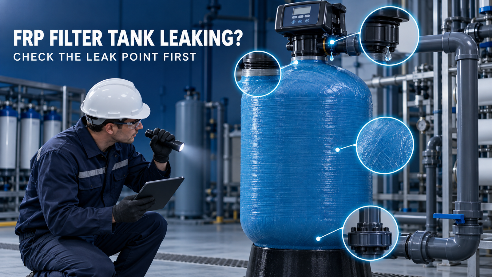 FRP filter tank leaking diagnosis by location