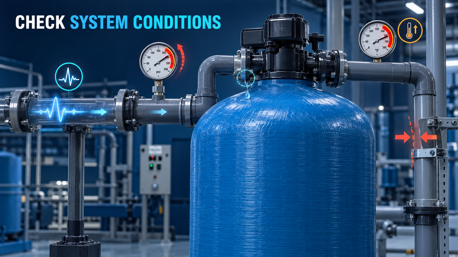 FRP filter tank leaking caused by pressure and pipe stress