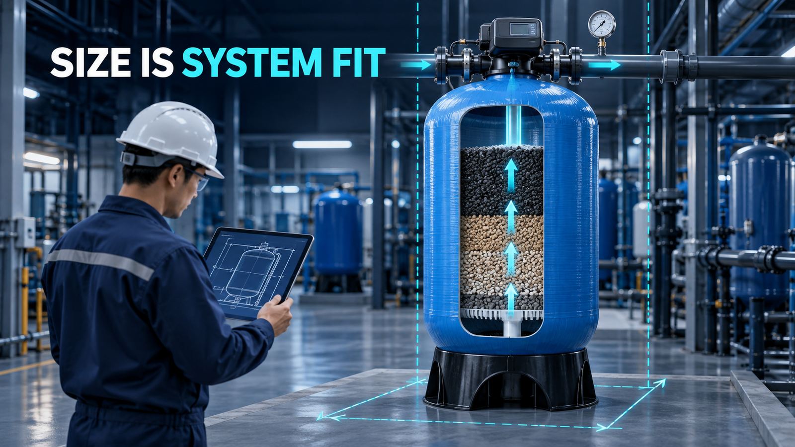 FRP tank size and water treatment media bed