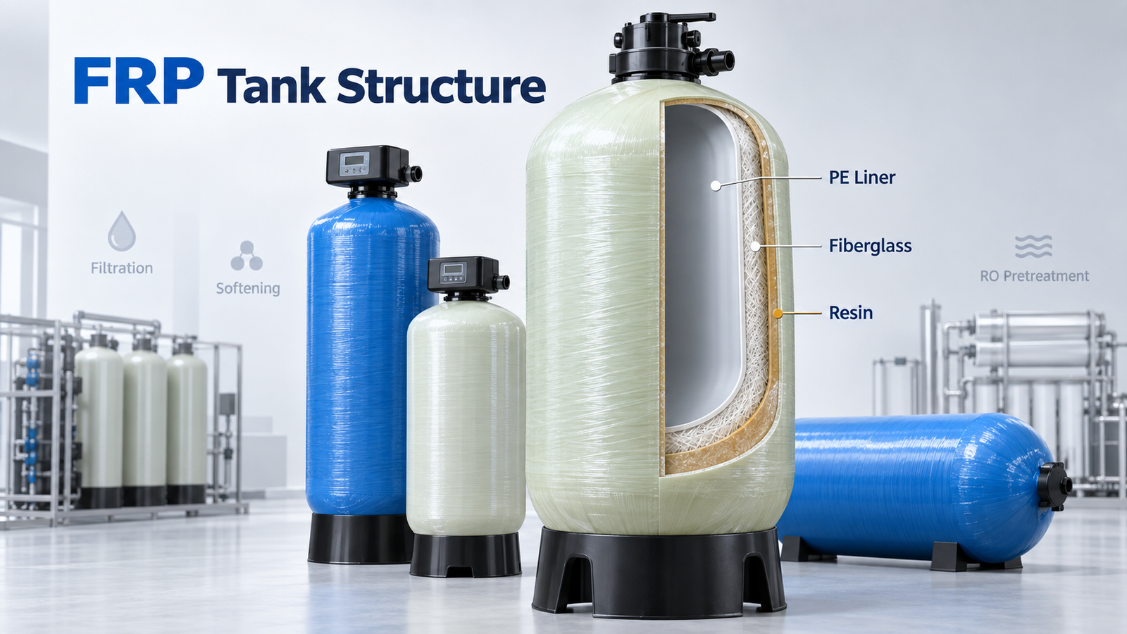 FRP water treatment tank PE liner and fiberglass structure