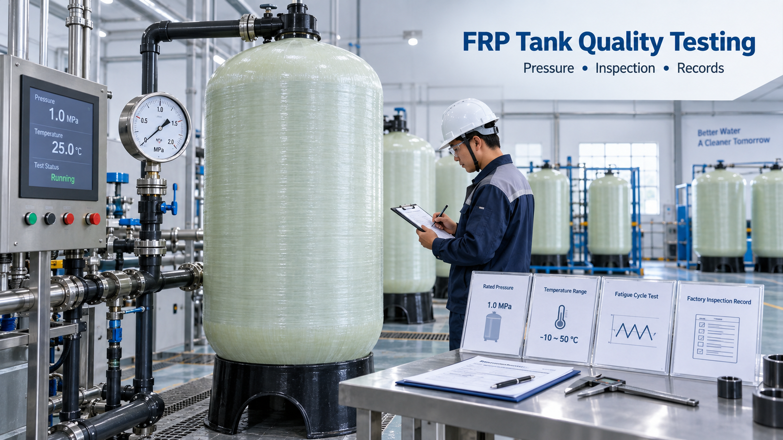 FRP water treatment tank pressure testing and quality control