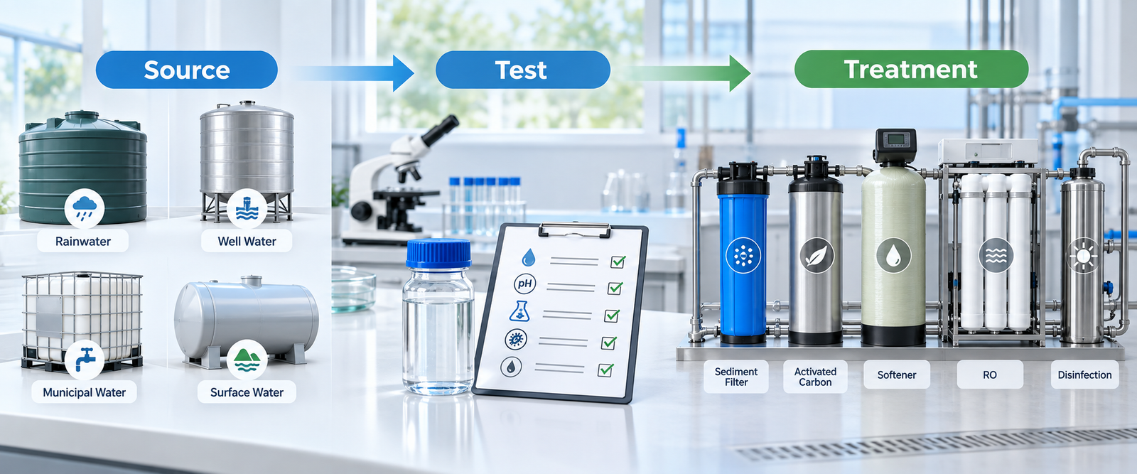 filter tank water testing before equipment selection